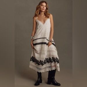 MWT By Anthropologie Sleeveless V-Neck Lace Midi Dress